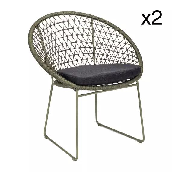 Lot de 2 fauteuils de table outdoor en métal vert olive