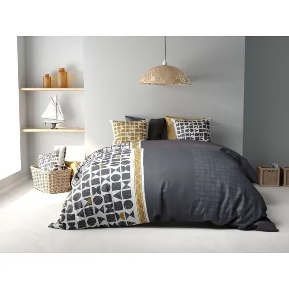 Parure housse de couette coton marron 240×260 cm