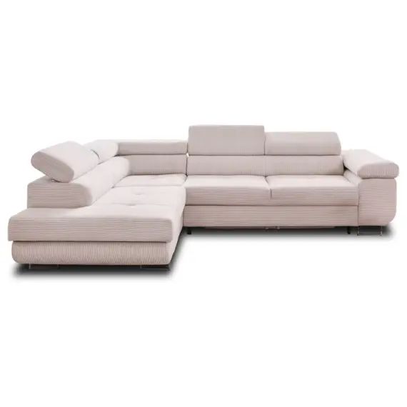 Canapé d&rsquo;angle gauche convertible 5 places en velours côtelé beige