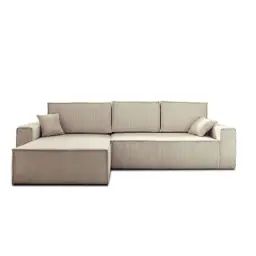 Canapé d&rsquo;angle réversible convertible 4 places velours côtelé beige