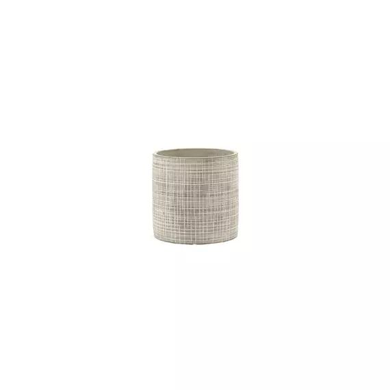 Cache-pot Cylindre en Céramique, Grès – Couleur Beige – 15 x 15 x 15 cm – Designer