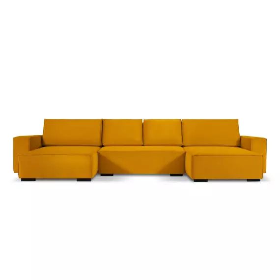 Canapé d’angle réversible 6 places en velours côtelé jaune