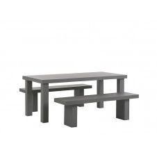 Ensemble de jardin table et 2 bancs en fibre-ciment gris