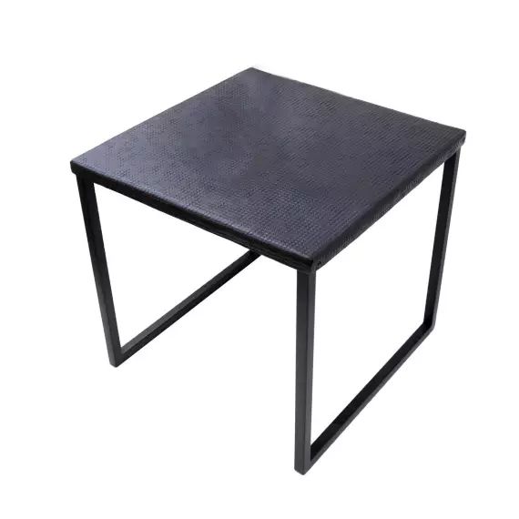 Table basse carrée en métal noir à motifs gravés Trevor