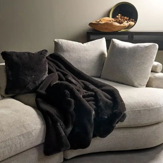 Plaid noir fausse fourrure 140×180 cm uni