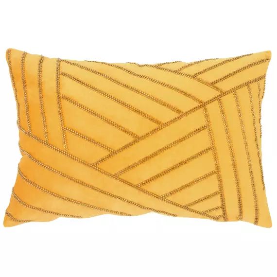 Housse de coussin en velours ocre et perles dorées 40×40