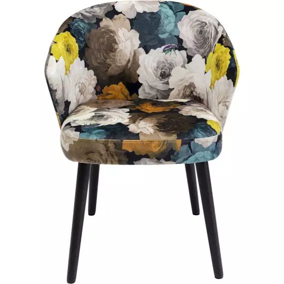Chaise avec accoudoirs imprimés fleurs jaunes et chêne noir