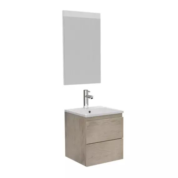 Meuble simple vasque décor chêne 45cm +vasque+robinet+miroir