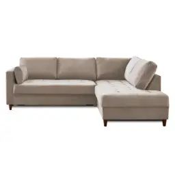 Canapé d’angle droit convertible 5 places Velours Beige