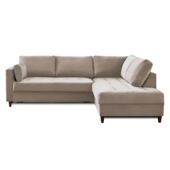 Canapé d&rsquo;angle droit convertible 5 places Velours Beige