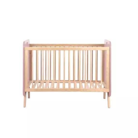 Lit bébé 60×120 cm PARIS rose et bois naturel
