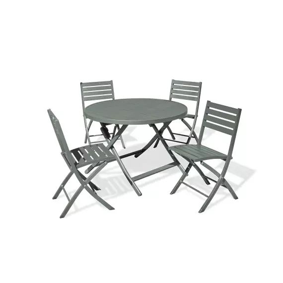 Ensemble repas de jardin 4 places en aluminium vert kaki