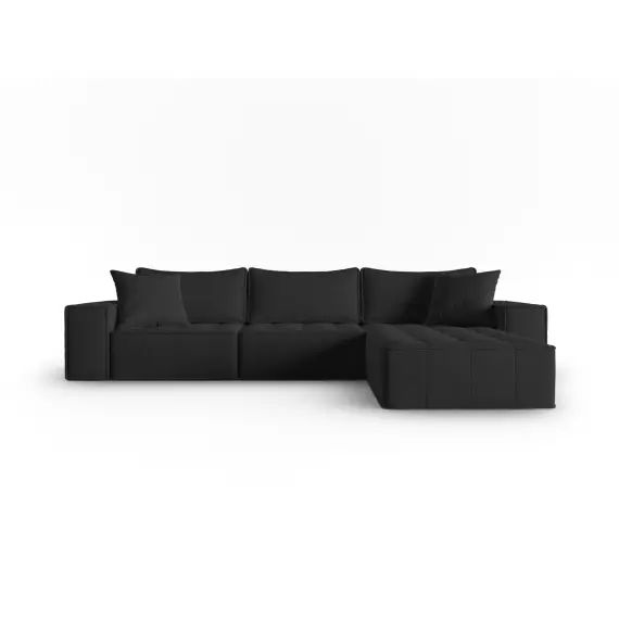 Canapé d’angle droit modulable 5 places en tissu structurel noir