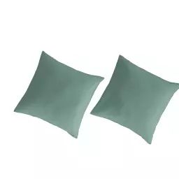 2 Taies d’oreiller en percale de coton organic 80×80 cm vert clair