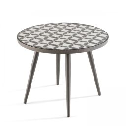 Table basse ronde en acier gris plateau en céramique