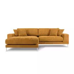 Canapé d’angle gauche 5 places en tissu structuré jaune