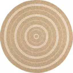 Tapis effet toile de jute à motif circulaire blanc 160×160