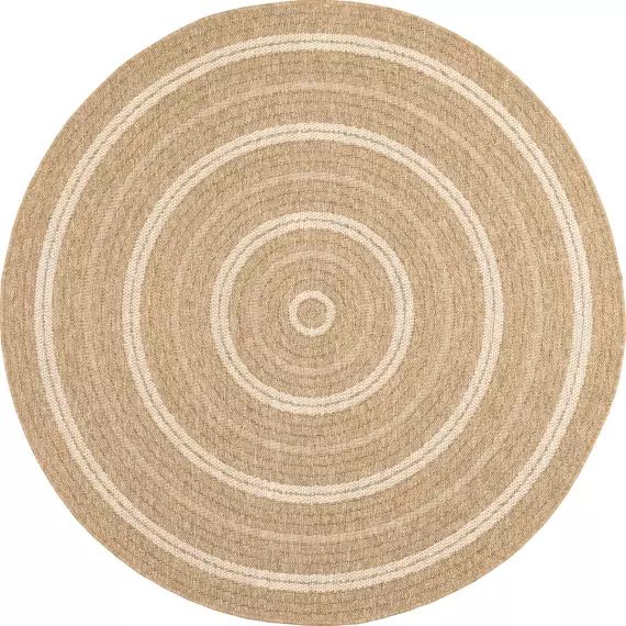 Tapis effet toile de jute à motif circulaire blanc 160×160