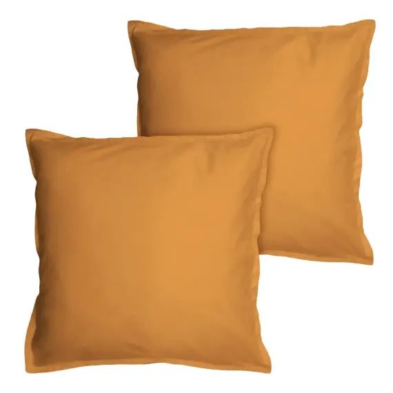 Set de 2 taies d’oreiller unies finition volant Caramel 65x65cm