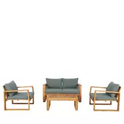 Cao – Salon de jardin 1 canapé, 2 fauteuils et 1 table basse en bois d’acacia – Couleur – Vert