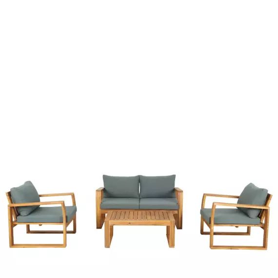 Cao – Salon de jardin 1 canapé, 2 fauteuils et 1 table basse en bois d’acacia – Couleur – Vert