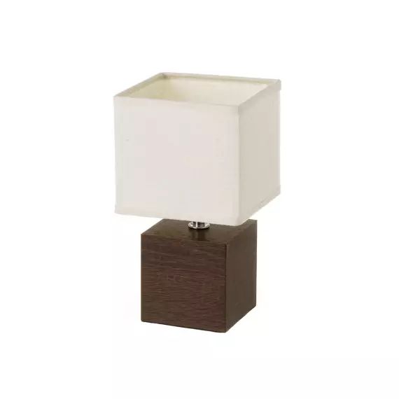 Lampe à poser base en bois foncé et abat-jour beige