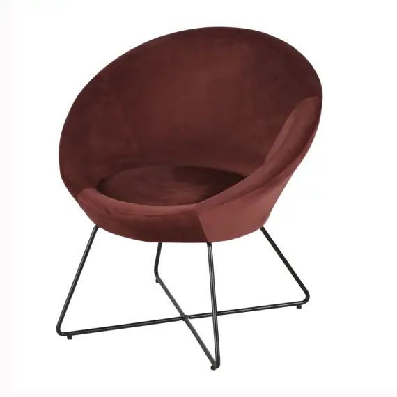 Fauteuil en velours terracotta et pieds en métal noir