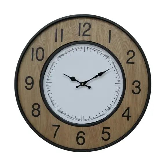 Horloge murale en MDF et métal brun, noire et blanche Ø 50 cm