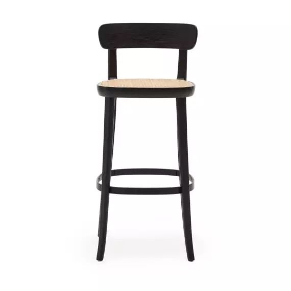 Romane – Lot de 2 chaises de bar bistrot en bois massif et rotin H75cm – Couleur – Noir