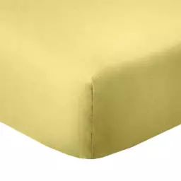 Drap housse 1 place coton jaune doré 90×190 cm