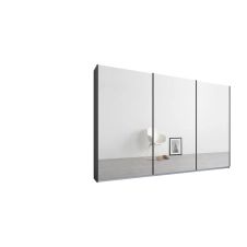 Malix, armoire à 3 portes coulissantes, 270 cm, cadre gris graphite et portes miroir, intérieur premium