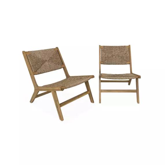 2 fauteuils de jardin bois et résine effet paille