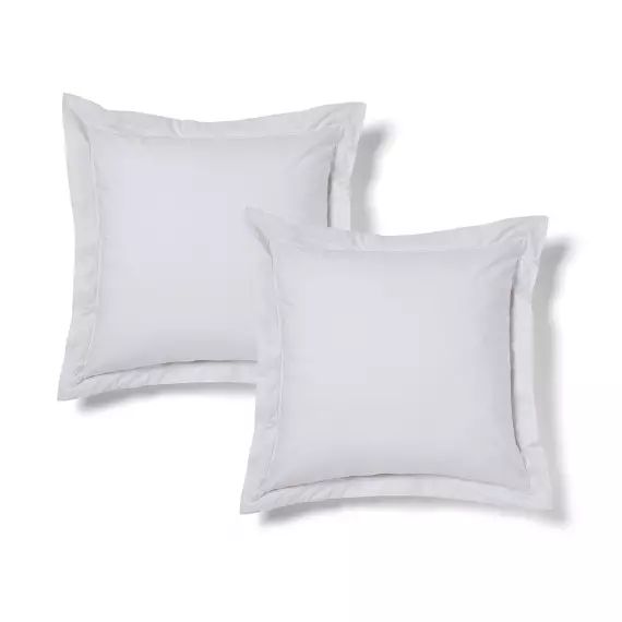 Lot de 2 taies d&rsquo;oreiller percale de coton 80 fils  blanc 65×65