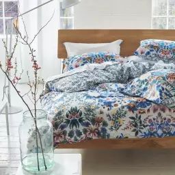 Housse de couette imprimée en percale de coton bleu 200×200