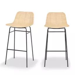 Somba – Lot de 2 chaises de bar en rotin tressé 75cm – Couleur – Naturel