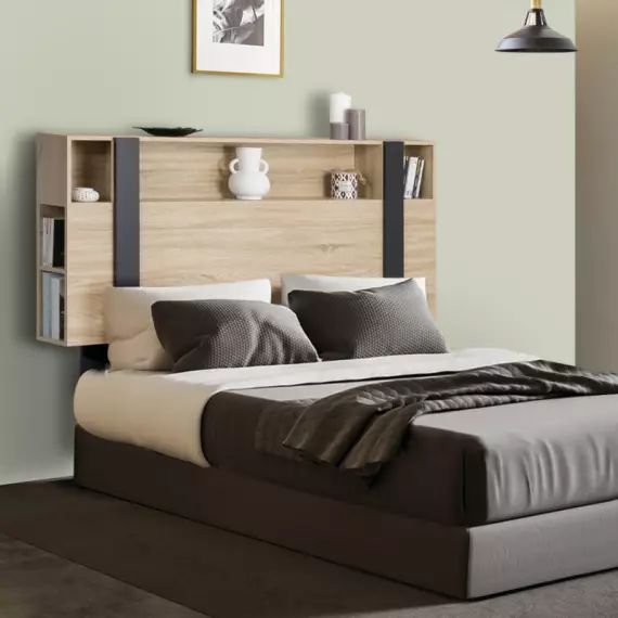 Tête de lit industrielle 140 cm bois et noir