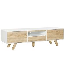 Meuble TV style scandinave 2 portes niche tiroir blanc chêne clair