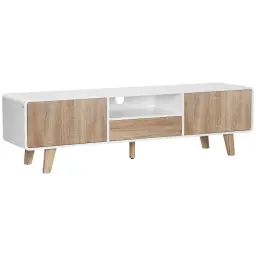 Meuble TV style scandinave 2 portes niche tiroir blanc chêne clair
