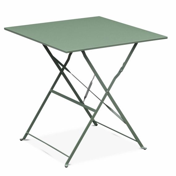 Table jardin bistrot pliable carrée vert de gris