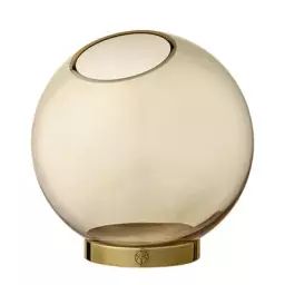 Vase Globe en Verre, Laiton – Couleur Or – 28.85 x 28.85 x 17 cm
