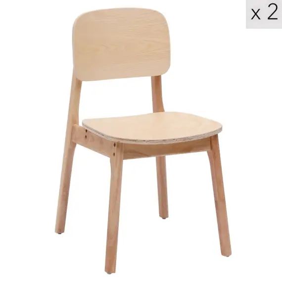 Lot de 2 chaises en bois massif naturel