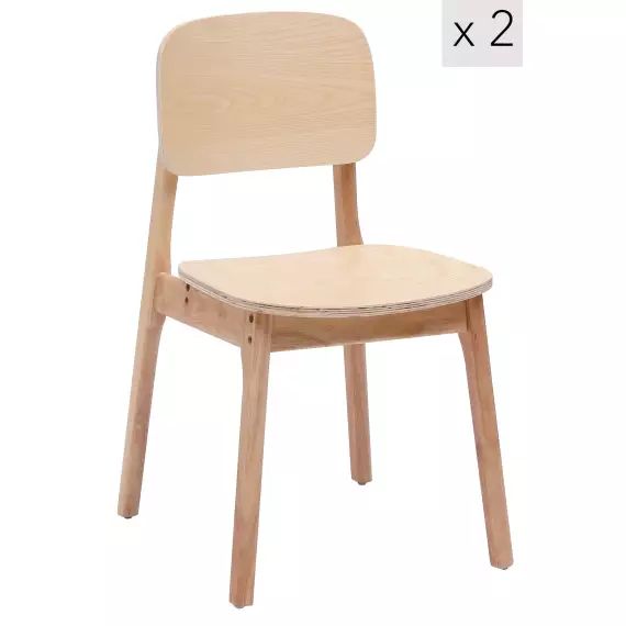 Lot de 2 chaises en bois massif naturel