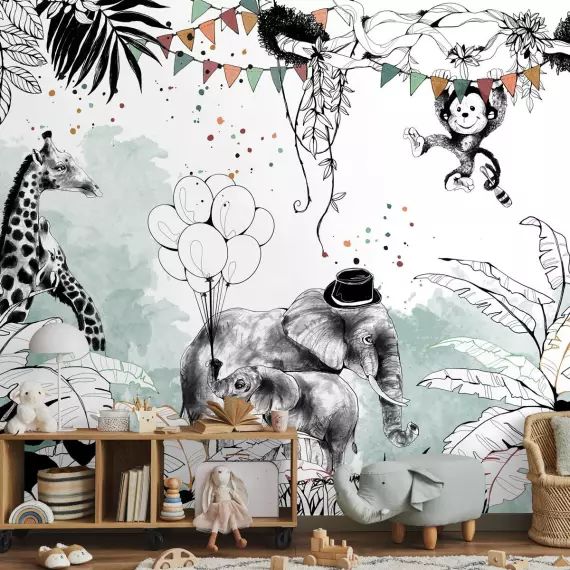 Papier peint enfant panoramique enfant cirque de la jungle – 250×510