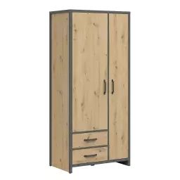 Armoire 2 portes 2 tiroirs stratifiés naturel et gris