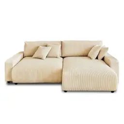 Canapé d&rsquo;angle réversible convertible 4 places velours côtelé beige