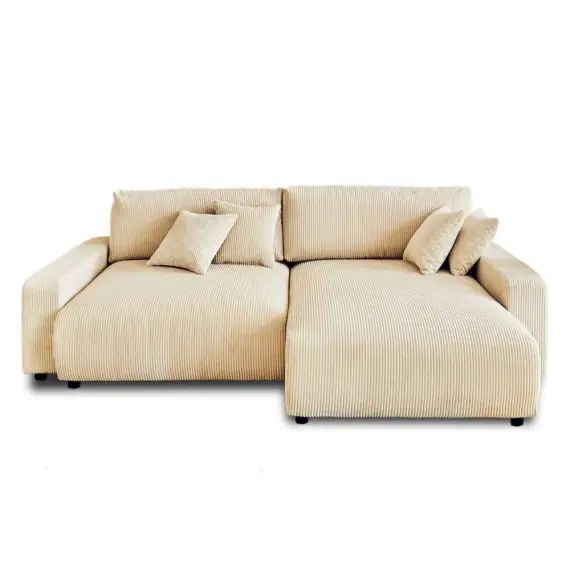 Canapé d&rsquo;angle réversible convertible 4 places velours côtelé beige