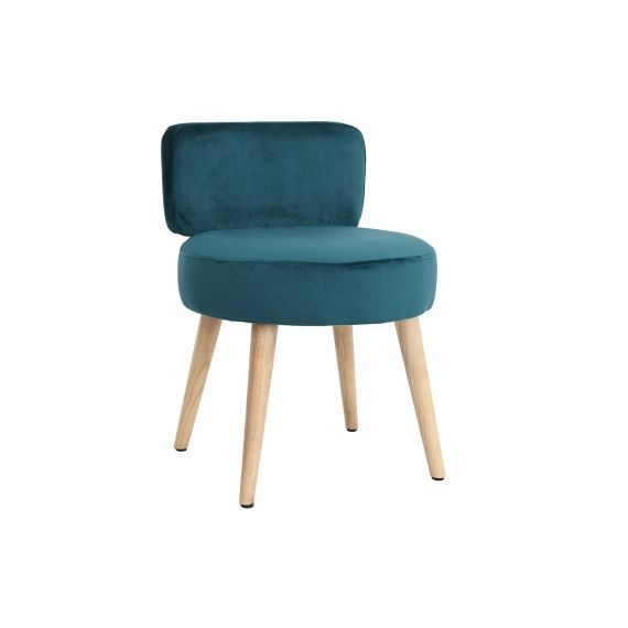 Fauteuil design en velours bleu canard et pieds bois TANAKA