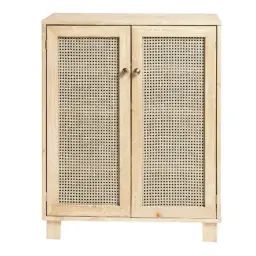 Meuble à chaussures avec portes en rotin en couleur beige 80 cm