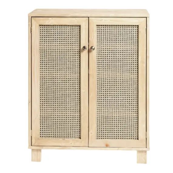 Meuble à chaussures avec portes en rotin en couleur beige 80 cm