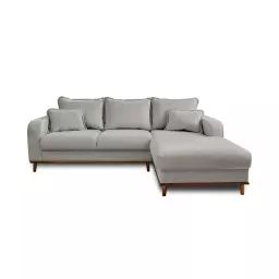 Canapé d’angle droit 4 places en velours côtelé gris clair